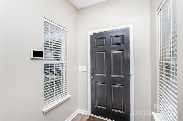 entryway with hardwood / wood-style floors