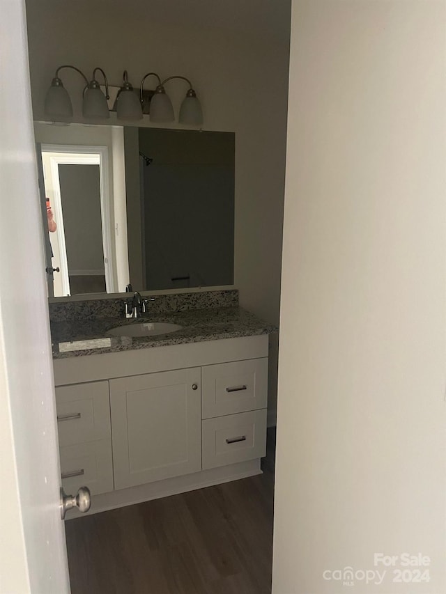 bathroom with vanity and hardwood / wood-style floors