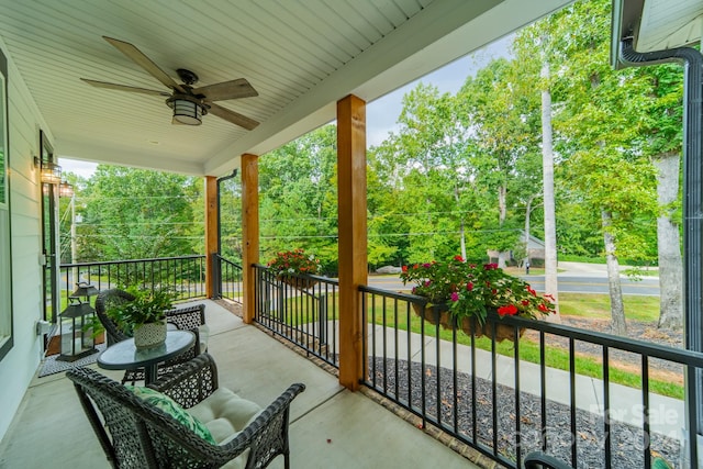 view of patio / terrace featuring a porch and ceiling fan