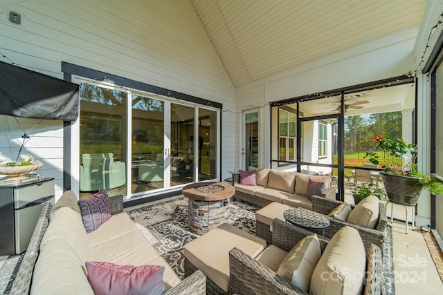 540 Kenway Loop, Mooresville, NC 28117 - sunroom with an outdoor living space, vaulted ceiling, and ceiling fan