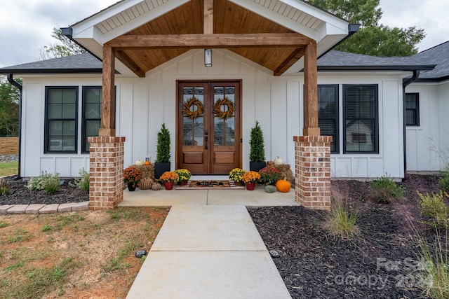 doorway to property featuring french doors