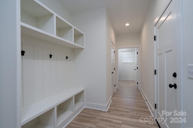 mudroom featuring light wood-type flooring