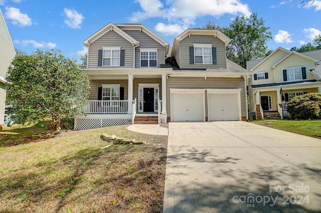 view of front of house with a porch and a front yard