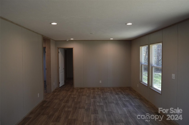 spare room featuring a textured ceiling, dark hardwood / wood-style flooring, and plenty of natural light