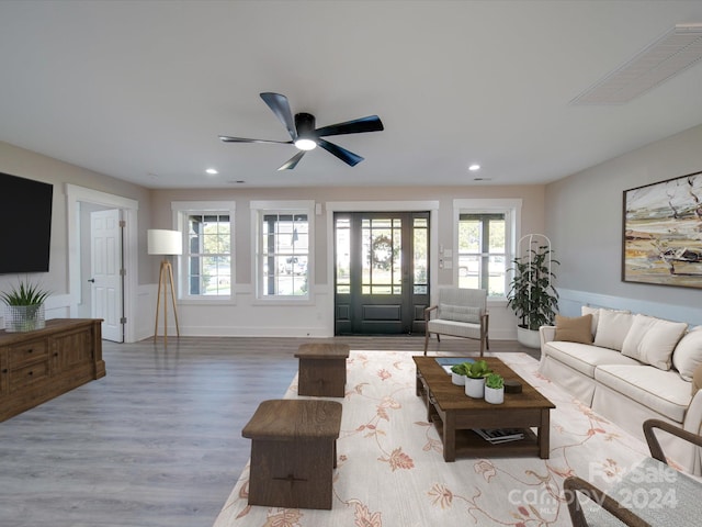40 Ridgecrest Ave, Peachland, NC 28133 - living area with recessed lighting, wood finished floors, and ceiling fan
