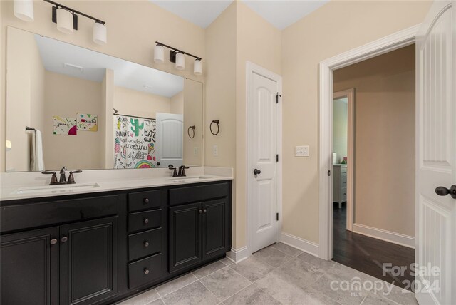 bathroom featuring wood-type flooring and vanity