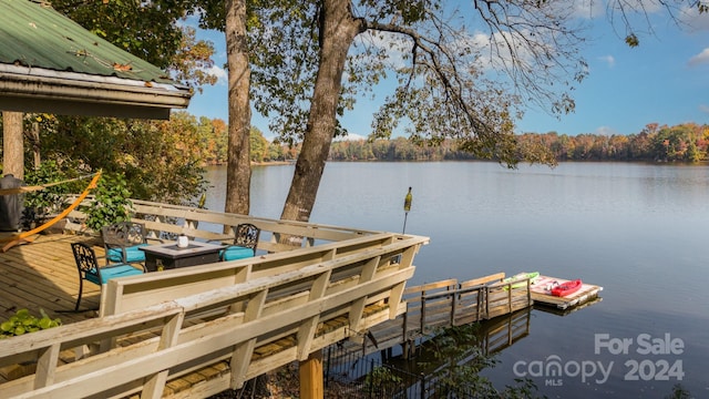 view of dock with a water view