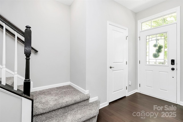 foyer entrance with dark wood-type flooring