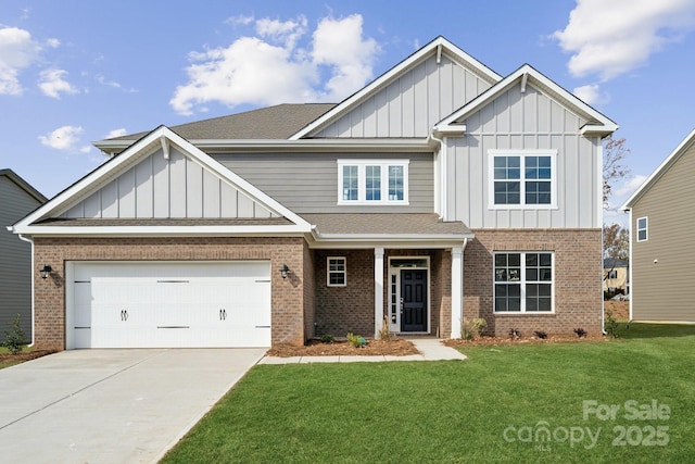 craftsman inspired home with a front yard and a garage