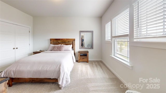 bedroom with carpet floors and a closet