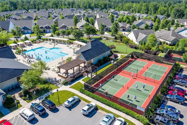 12821 Mayes Rd, Huntersville, NC 28078 - aerial perspective of suburban area with a pool area