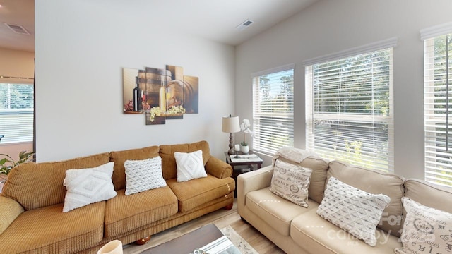 living room with light hardwood / wood-style floors