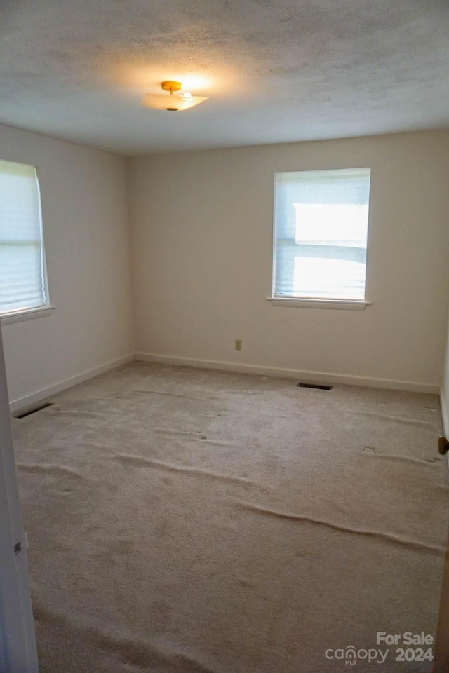 carpeted spare room with a textured ceiling