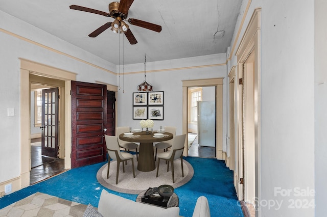 dining area featuring ceiling fan and plenty of natural light