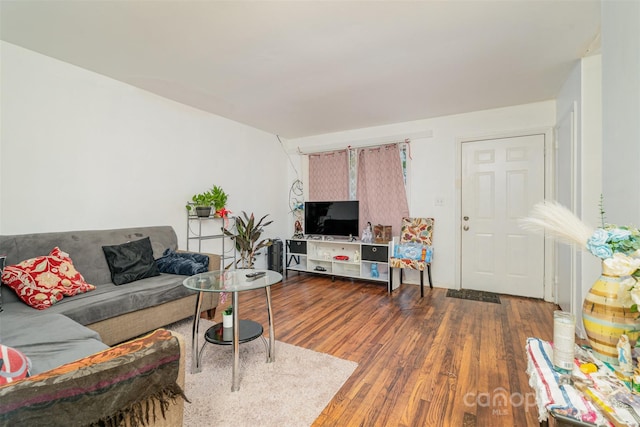 living room with dark wood-type flooring