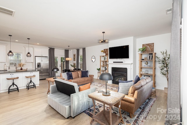 living room with light wood-type flooring