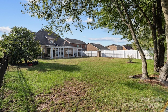 view of yard with a fenced backyard