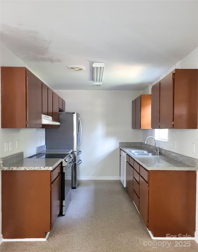 kitchen featuring sink, white dishwasher, and electric stove