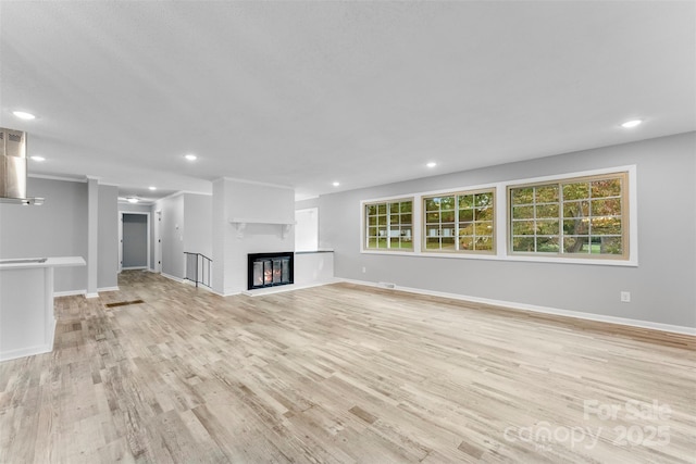 unfurnished living room with light hardwood / wood-style floors