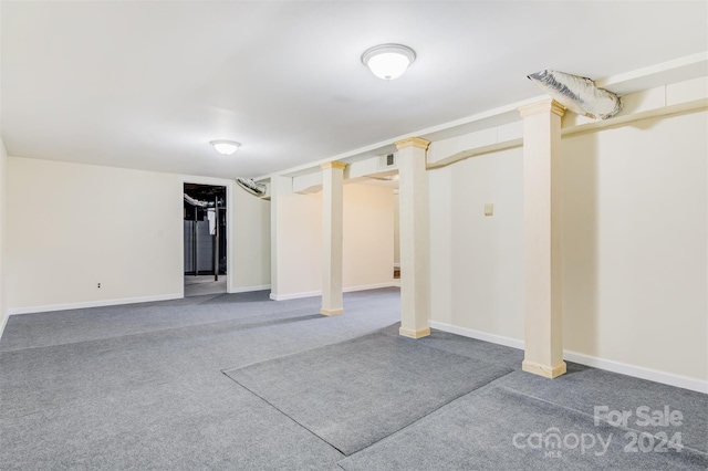 basement with carpet flooring