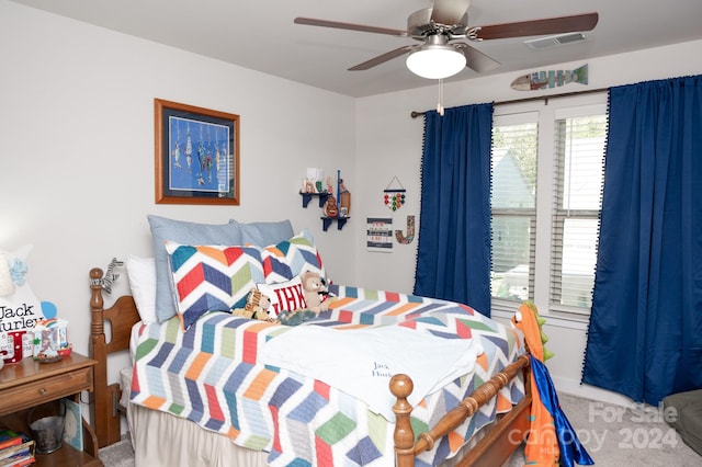 bedroom with carpet and ceiling fan