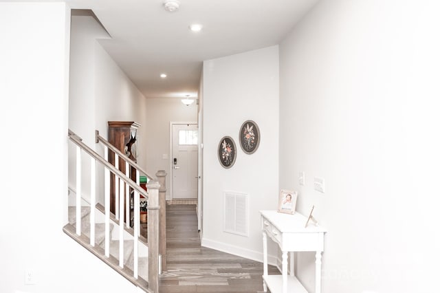 foyer with dark wood-type flooring