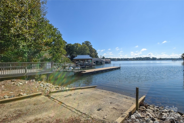 view of dock with a water view