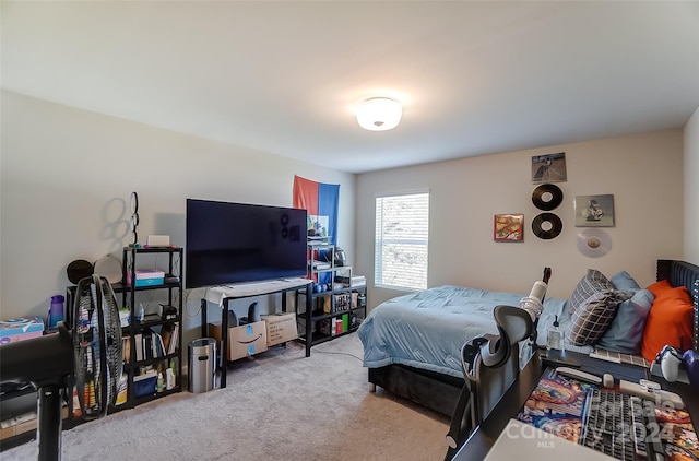 bedroom with light carpet