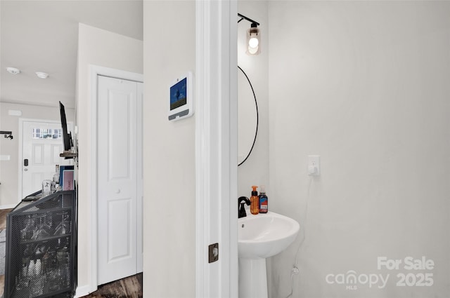 bathroom with sink and hardwood / wood-style floors