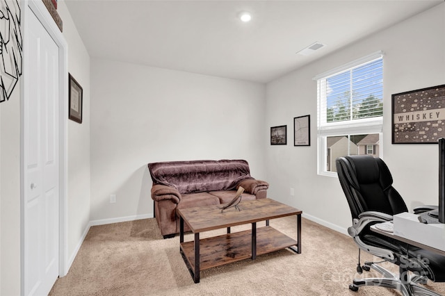 view of carpeted office space