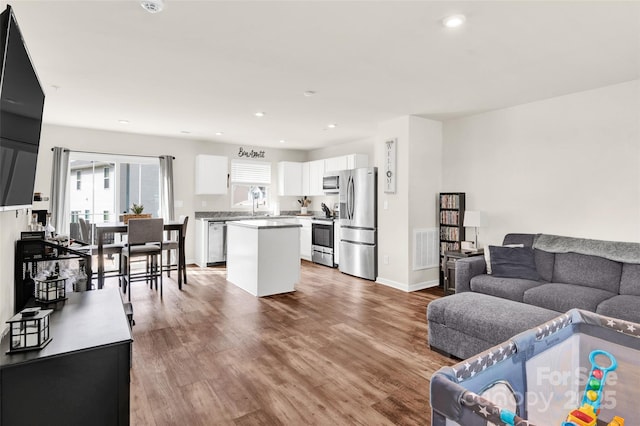 living room with wood-type flooring and plenty of natural light