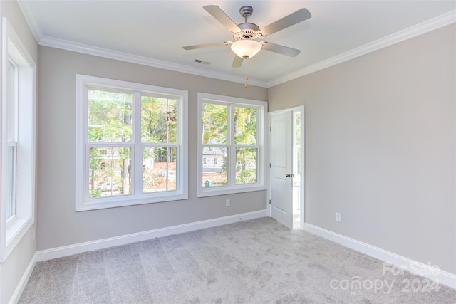 empty room featuring carpet floors, plenty of natural light, and visible vents