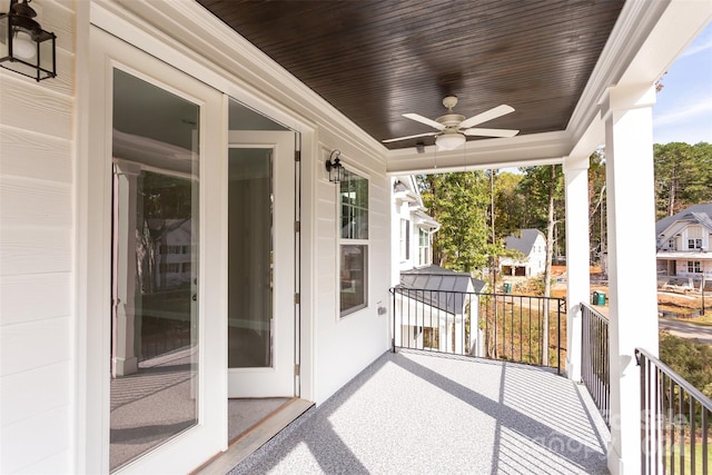 balcony with ceiling fan