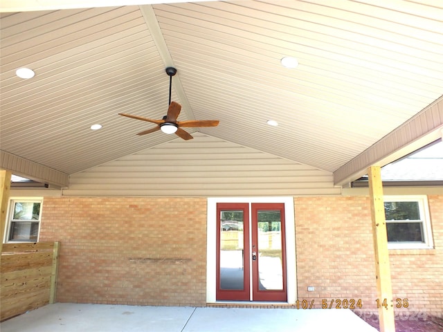 exterior space featuring ceiling fan and french doors