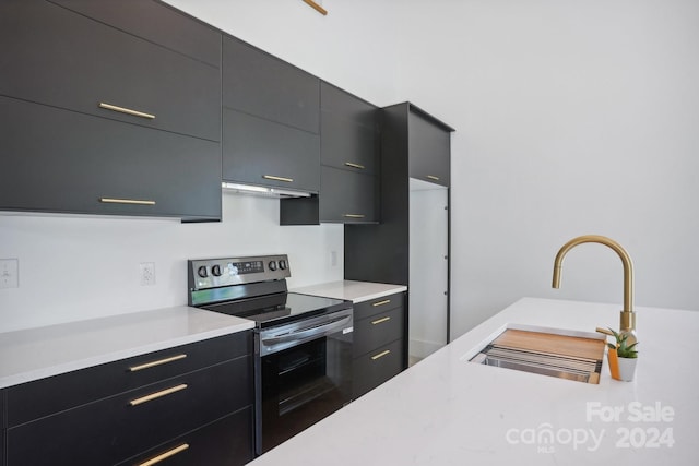 kitchen with stainless steel electric range oven and sink