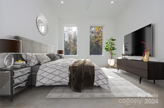 bedroom with concrete floors