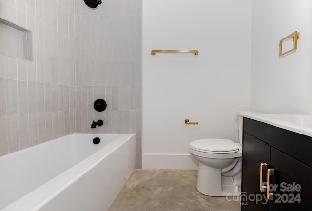 full bathroom featuring vanity, toilet, and tiled shower / bath