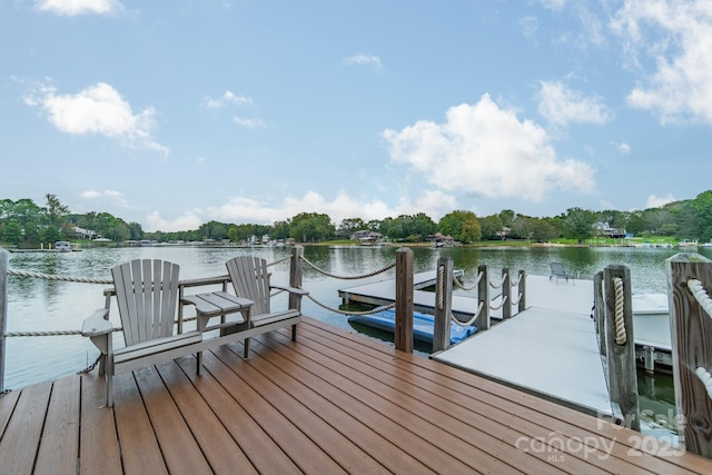 dock area with a water view