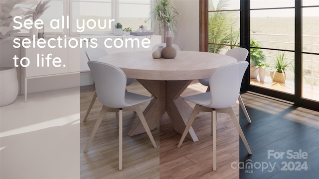 dining space with hardwood / wood-style floors