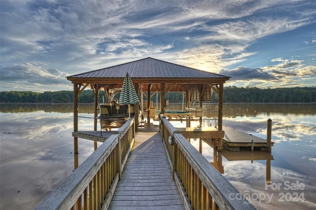 view of dock with a water view