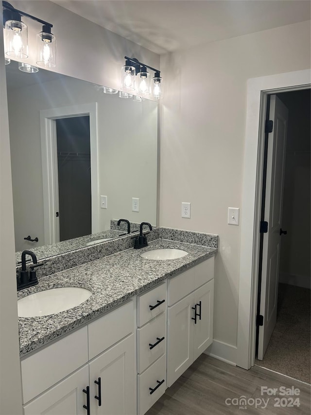 bathroom with hardwood / wood-style floors and vanity