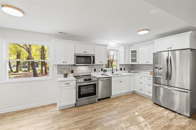 kitchen featuring white cabinets, decorative backsplash, and stainless steel appliances