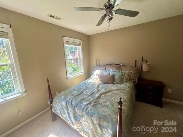 bedroom with carpet floors and ceiling fan