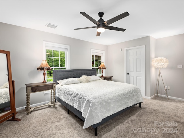 bedroom featuring carpet floors and ceiling fan