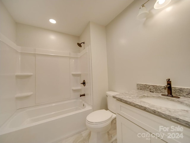 full bathroom with tub / shower combination, toilet, and vanity