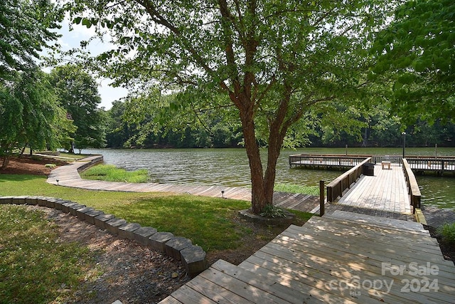 view of dock with a water view