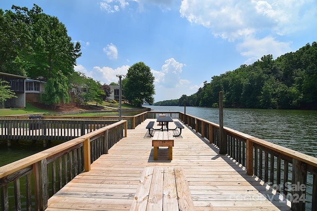 dock area with a water view