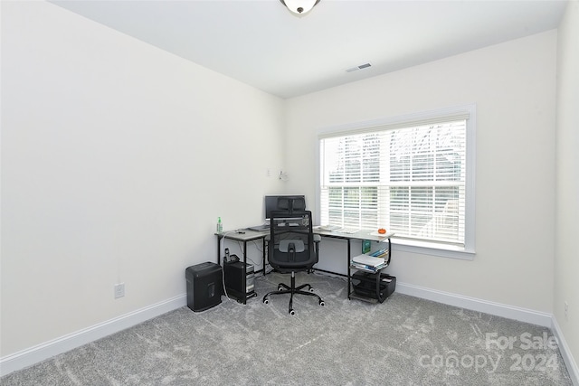 view of carpeted home office