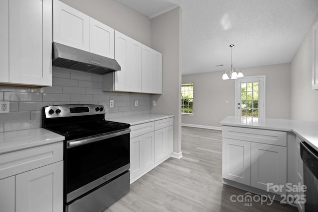 kitchen featuring white cabinetry, stainless steel range with electric cooktop, and exhaust hood