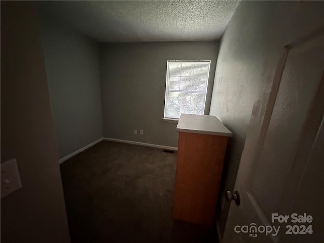 carpeted empty room with a textured ceiling